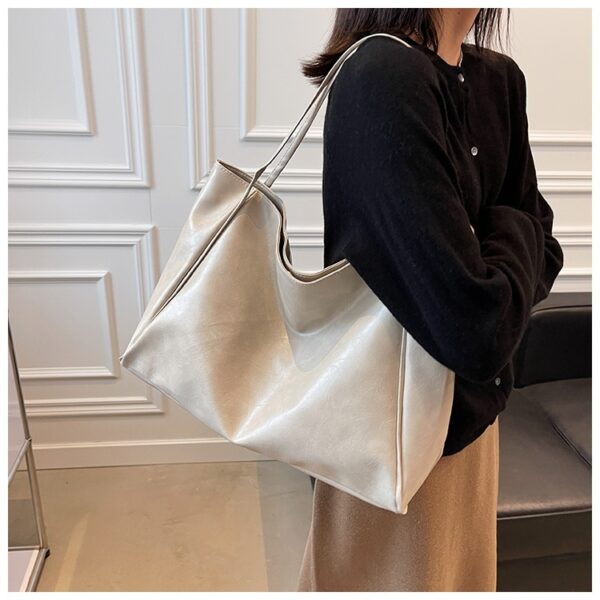 Vintage Women's Tote Bag Athletic Casual Fashion Large Capacity Leather Shoulder Bag Shopper Harajuku Simple Handbag - Image 2