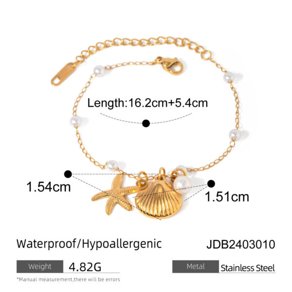 Fashion Jewelry 18K Gold Stainless Steel Pearl Chain Summer Holiday Shell Starfish Pendant Bracelet - Image 7